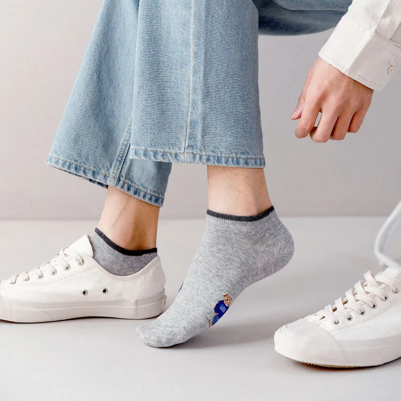 Socks Female Spring And Autumn Mid-tube Embroidery Bear Hose Cute Casual Solid Color Sport Pile Kawaii Socks Harajuku Calcetines
