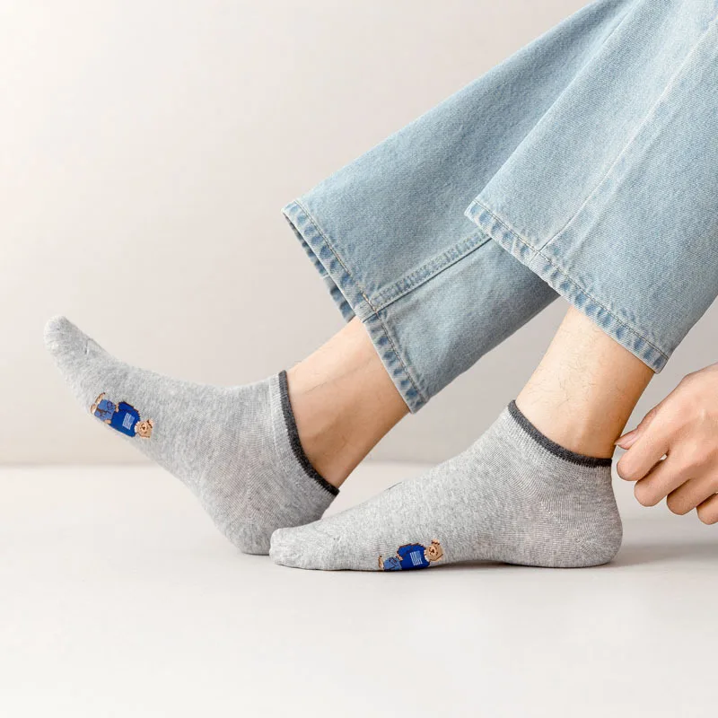 Socks Female Spring And Autumn Mid-tube Embroidery Bear Hose Cute Casual Solid Color Sport Pile Kawaii Socks Harajuku Calcetines
