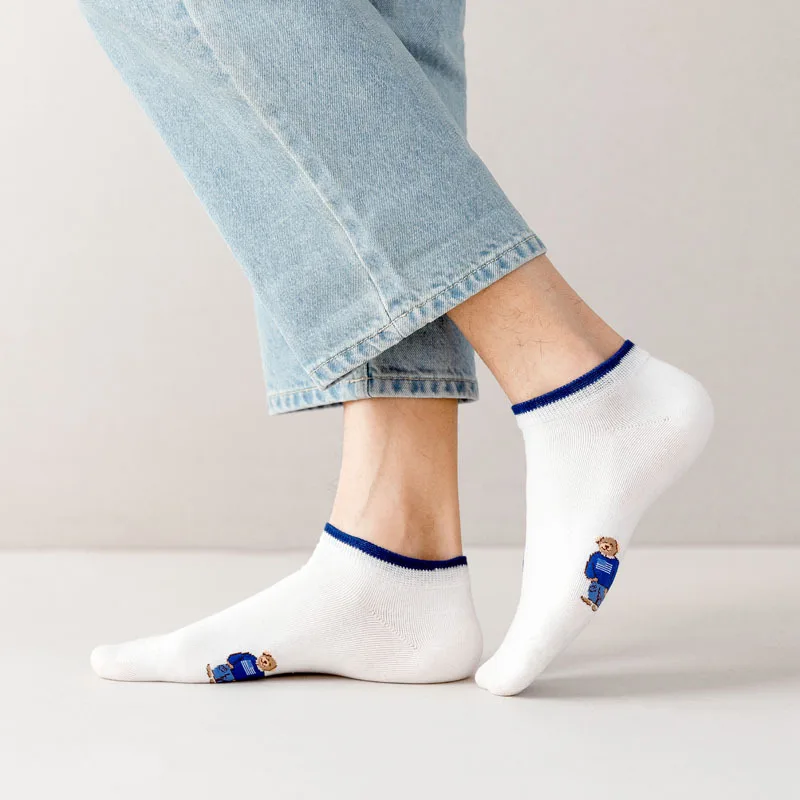 Socks Female Spring And Autumn Mid-tube Embroidery Bear Hose Cute Casual Solid Color Sport Pile Kawaii Socks Harajuku Calcetines