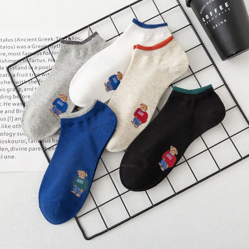 Socks Female Spring And Autumn Mid-tube Embroidery Bear Hose Cute Casual Solid Color Sport Pile Kawaii Socks Harajuku Calcetines