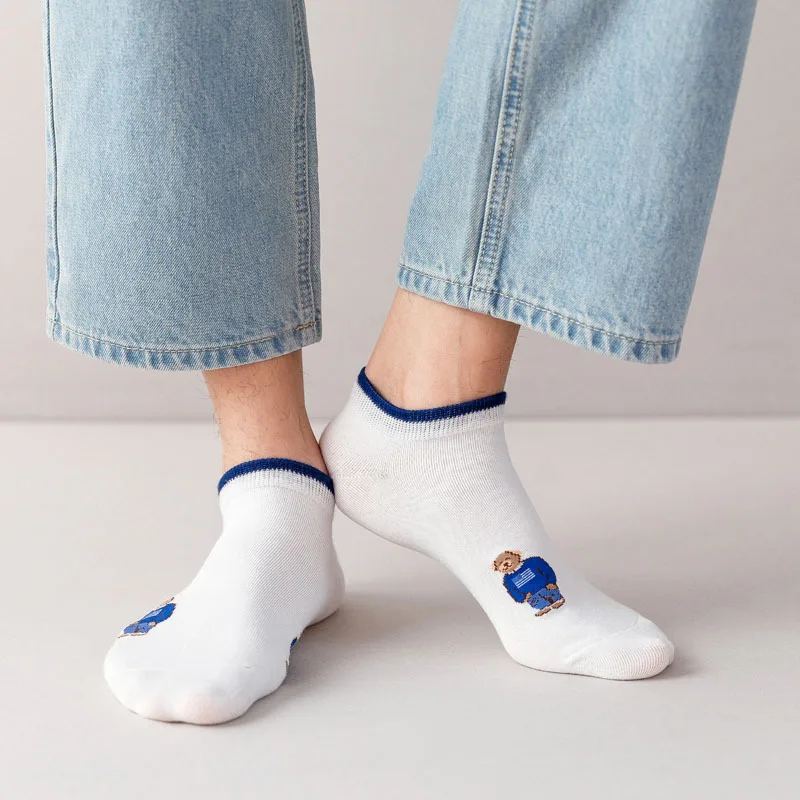 Socks Female Spring And Autumn Mid-tube Embroidery Bear Hose Cute Casual Solid Color Sport Pile Kawaii Socks Harajuku Calcetines