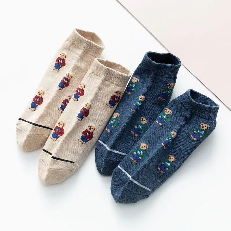 Socks Female Spring And Autumn Mid-tube Embroidery Bear Hose Cute Casual Solid Color Sport Pile Kawaii Socks Harajuku Calcetines