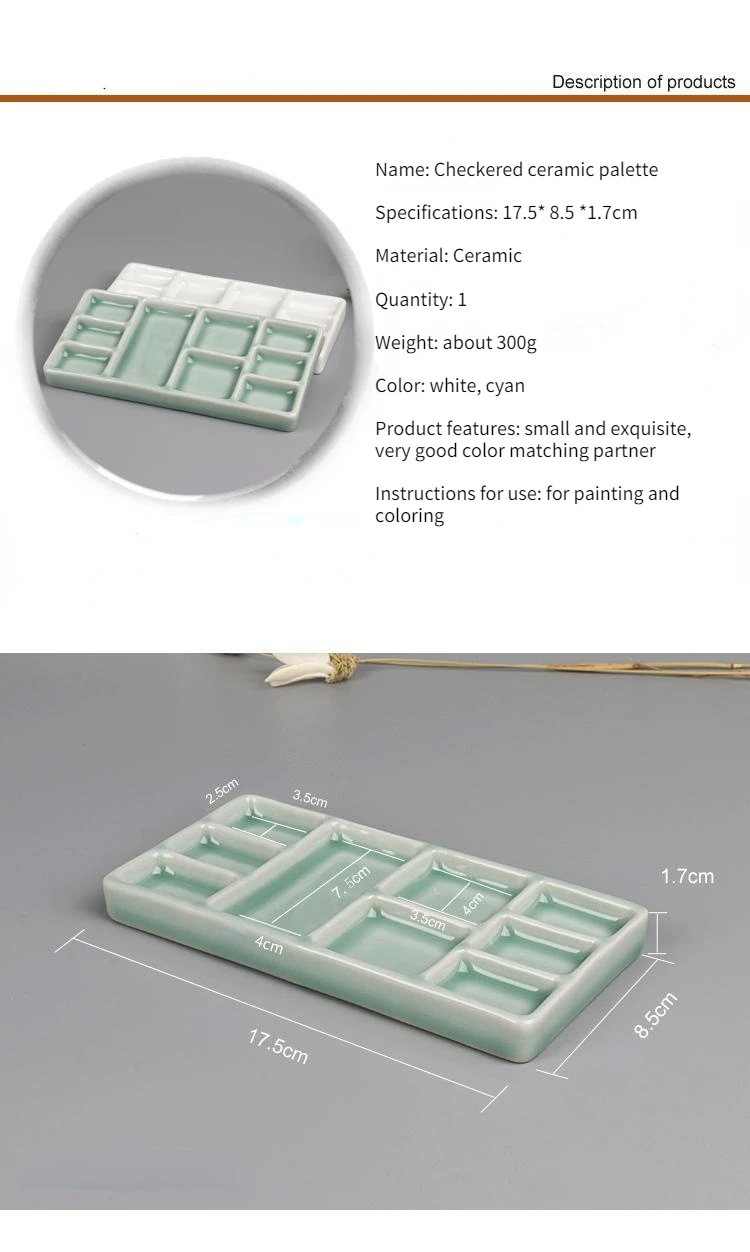Ceramic Square Palette Multi-grid Watercolor Oil Paint Tray Adult Beginner Portable Art Supplies Jingdezhen Firing