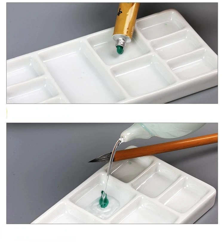 Ceramic Square Palette Multi-grid Watercolor Oil Paint Tray Adult Beginner Portable Art Supplies Jingdezhen Firing