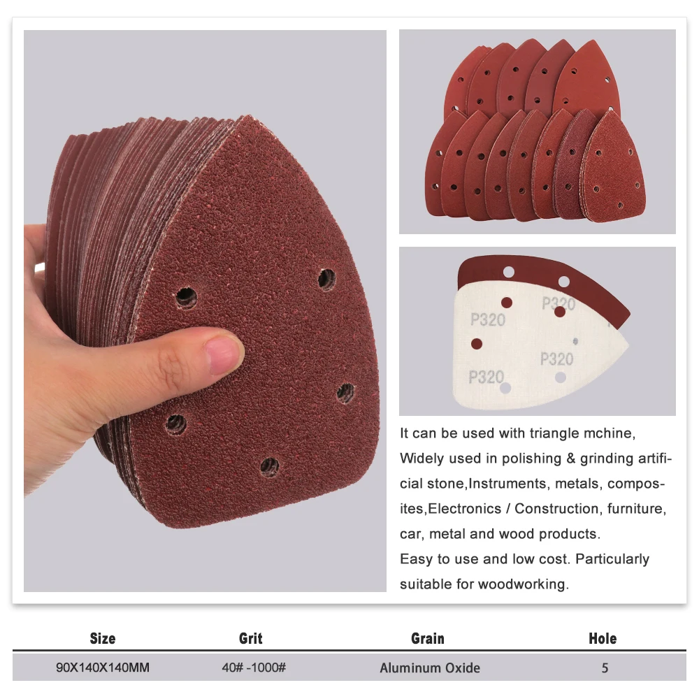 20pcs Self-adhesive Sandpaper Triangle 5 Holes Delta SanderHook Loop Sandpaper Disc Abrasive Tools For Polishing Grit 40-1000