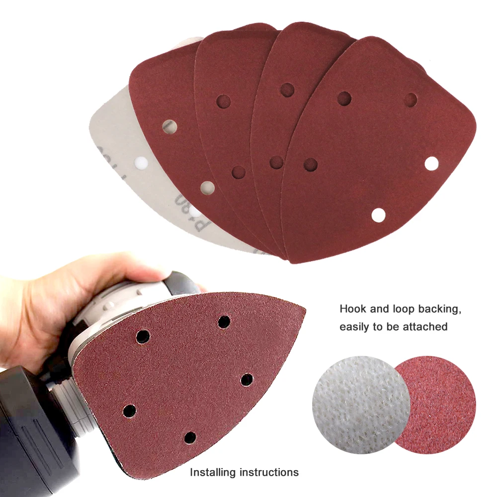 20pcs Self-adhesive Sandpaper Triangle 5 Holes Delta SanderHook Loop Sandpaper Disc Abrasive Tools For Polishing Grit 40-1000