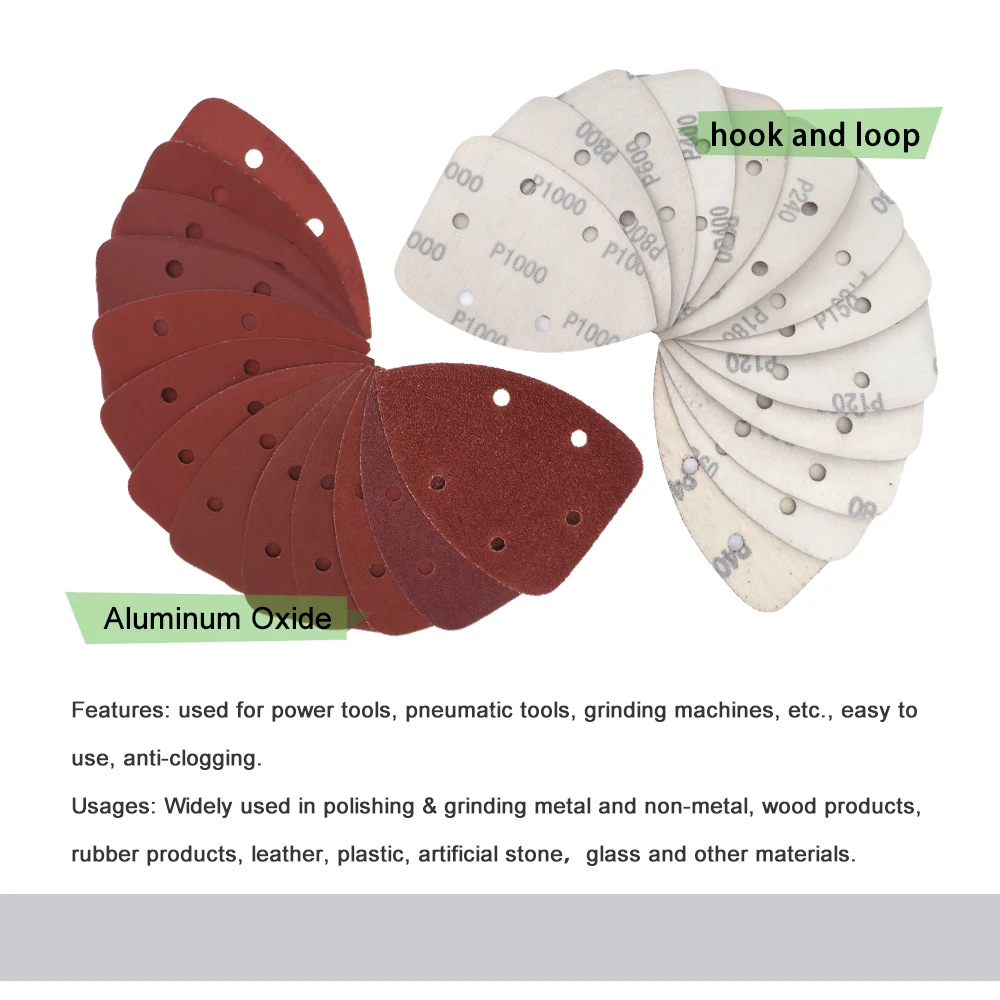20pcs Self-adhesive Sandpaper Triangle 5 Holes Delta SanderHook Loop Sandpaper Disc Abrasive Tools For Polishing Grit 40-1000