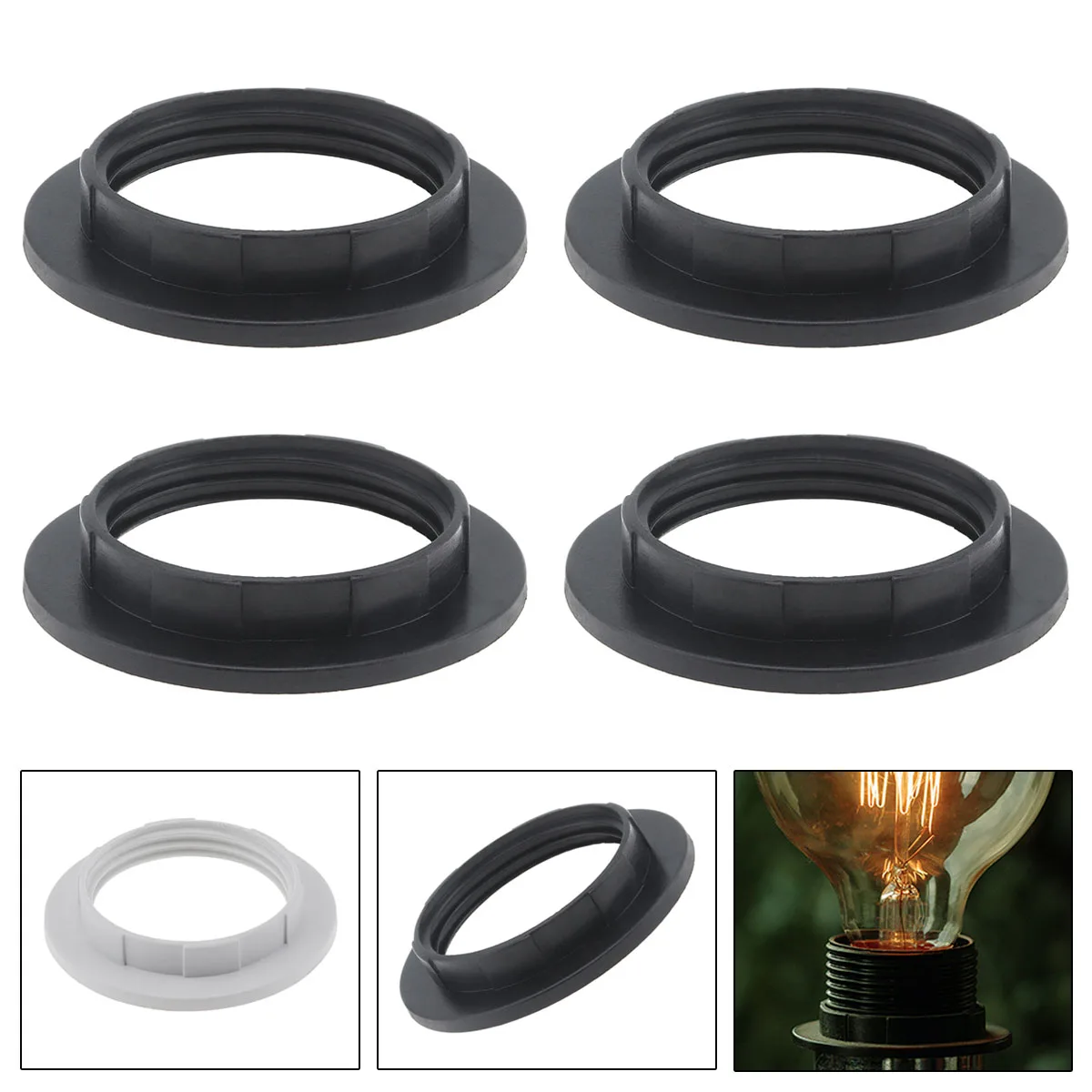 4pcs E26 / E27 Lampshade Collar Rings Threaded Candelabra Base Retainer Lock Light Shades Socket Reducing Ring Bulb Holder
