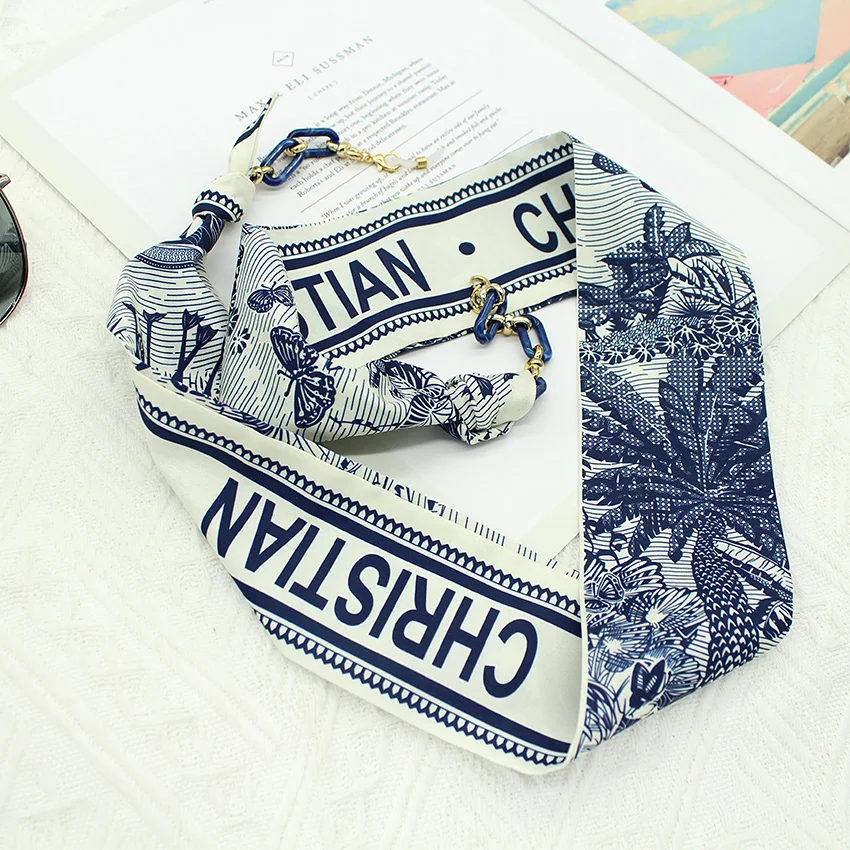 Bohemi Acrylic Glasses Chain Ribbon Mask Lanyard Printing Silk Scarf Casual Eyeglass Chain Neck Glasses Accessories