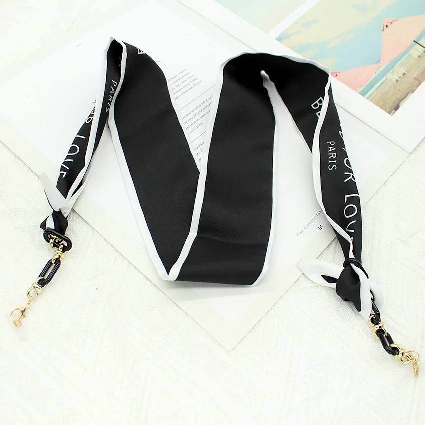 Bohemi Acrylic Glasses Chain Ribbon Mask Lanyard Printing Silk Scarf Casual Eyeglass Chain Neck Glasses Accessories