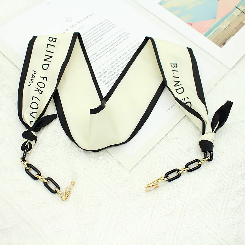 Bohemi Acrylic Glasses Chain Ribbon Mask Lanyard Printing Silk Scarf Casual Eyeglass Chain Neck Glasses Accessories