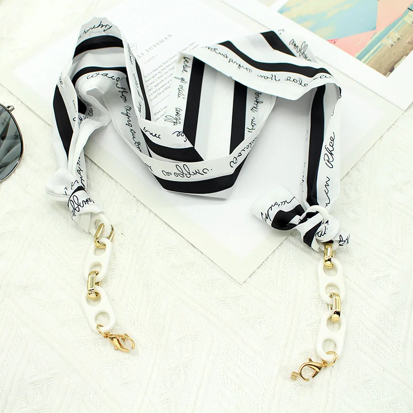 Bohemi Acrylic Glasses Chain Ribbon Mask Lanyard Printing Silk Scarf Casual Eyeglass Chain Neck Glasses Accessories