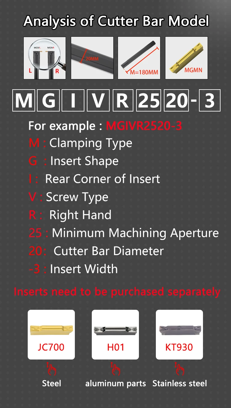 MGIVR2016 MGIVR2520 MGIVR3125 MGIVR3732 MGIVL Internal Grooving Holder MGMN Carbide Insert CNC Lathe Bar Turning Tool For Steel