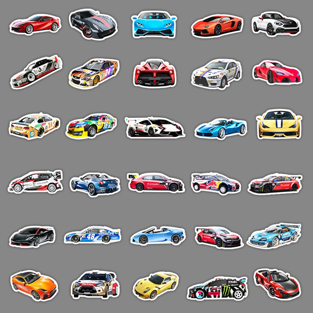 10/30/50/100PCS Cool Supercar Retrofit Racing Car Sticker DIY Diary Phone Laptop Luggage Skateboard Graffiti Decals Fun for Kid