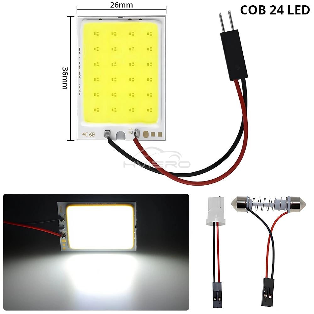 2X Car Interior Reading Dome Accessories Trunk Reverse Led T10 COB W5W C5W 12V 24Led Panel Lamp Door Festoon License Plate Light