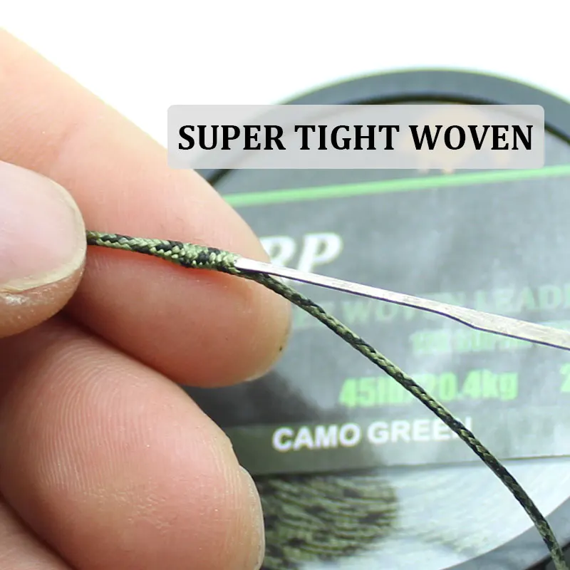 20m Carp Fishing Leader Line Lead Free Woven Leader Camo Green Non Lead Core 45LB Hair Rigs 12 Strand Braided Wires