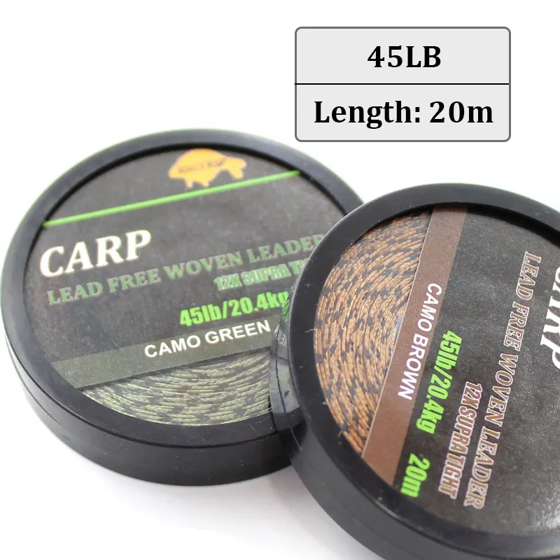 20m Carp Fishing Leader Line Lead Free Woven Leader Camo Green Non Lead Core 45LB Hair Rigs 12 Strand Braided Wires
