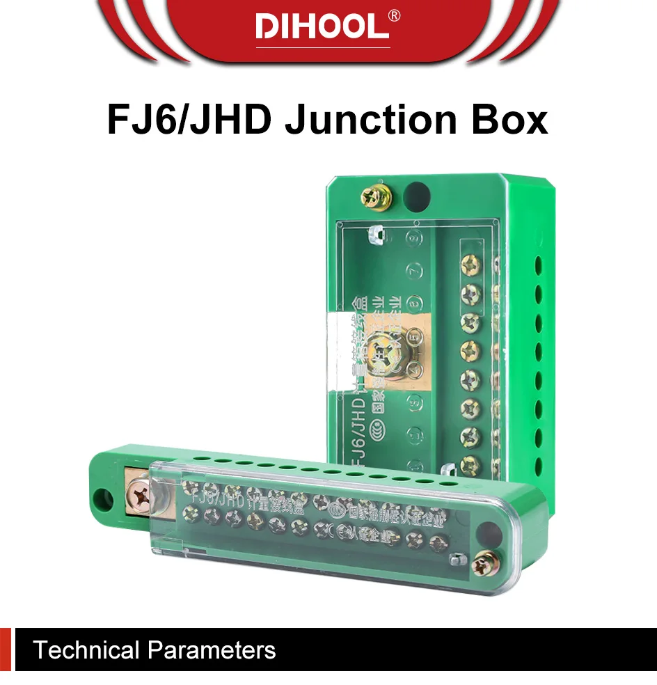 FJ6/JHD Junction Box Unipolar Splitter 1-IN Multiple-OUT Metering Wire Connector Single-Phase Terminal Block Distribution Box