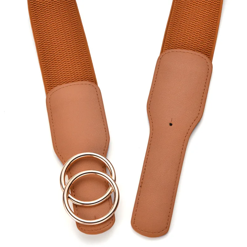 Women's Girdle Elastic Stretch Wide Waist Belts W Double Rings Buckle Cummerbunds Ladies