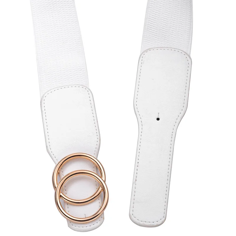 Women's Girdle Elastic Stretch Wide Waist Belts W Double Rings Buckle Cummerbunds Ladies
