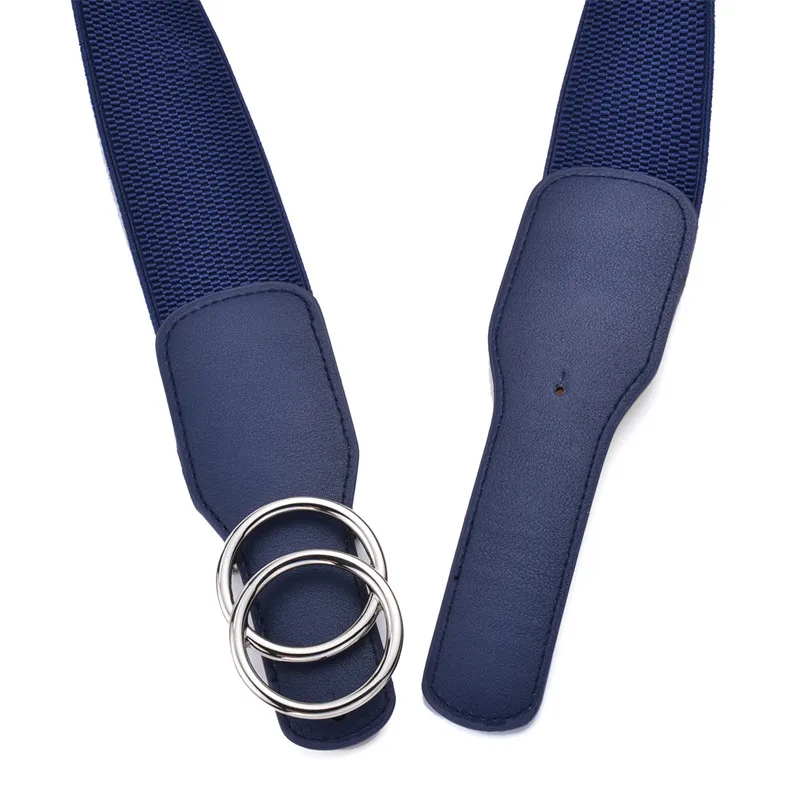 Women's Girdle Elastic Stretch Wide Waist Belts W Double Rings Buckle Cummerbunds Ladies