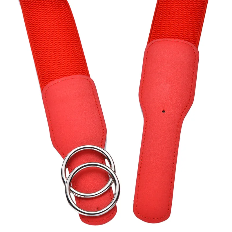 Women's Girdle Elastic Stretch Wide Waist Belts W Double Rings Buckle Cummerbunds Ladies