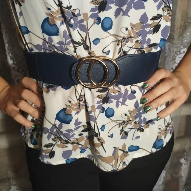 Women's Girdle Elastic Stretch Wide Waist Belts W Double Rings Buckle Cummerbunds Ladies