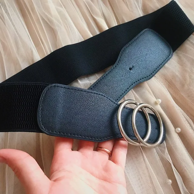 Women's Girdle Elastic Stretch Wide Waist Belts W Double Rings Buckle Cummerbunds Ladies