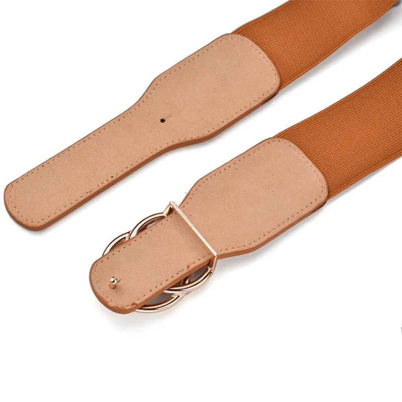 Women's Girdle Elastic Stretch Wide Waist Belts W Double Rings Buckle Cummerbunds Ladies