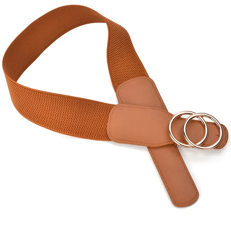 Women's Girdle Elastic Stretch Wide Waist Belts W Double Rings Buckle Cummerbunds Ladies