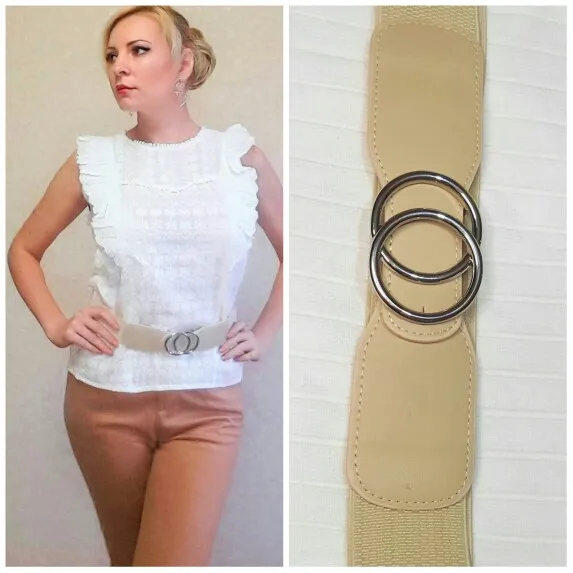 Women's Girdle Elastic Stretch Wide Waist Belts W Double Rings Buckle Cummerbunds Ladies