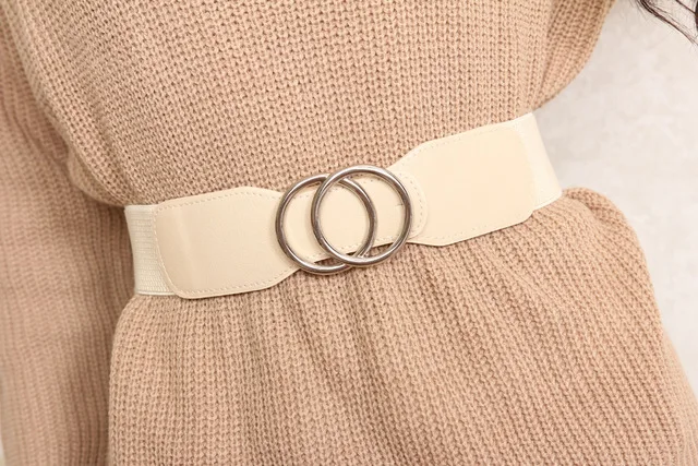 Women's Girdle Elastic Stretch Wide Waist Belts W Double Rings Buckle Cummerbunds Ladies
