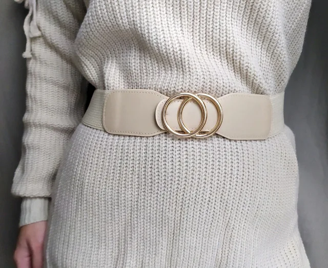Women's Girdle Elastic Stretch Wide Waist Belts W Double Rings Buckle Cummerbunds Ladies