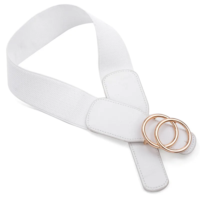 Women's Girdle Elastic Stretch Wide Waist Belts W Double Rings Buckle Cummerbunds Ladies