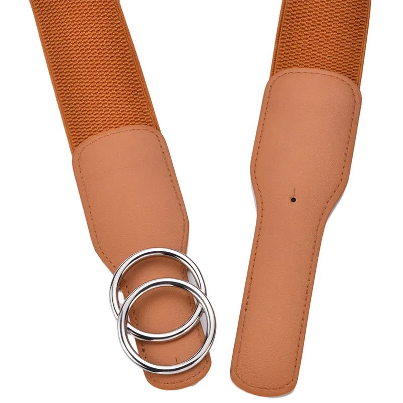 Women's Girdle Elastic Stretch Wide Waist Belts W Double Rings Buckle Cummerbunds Ladies
