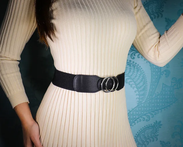 Women's Girdle Elastic Stretch Wide Waist Belts W Double Rings Buckle Cummerbunds Ladies