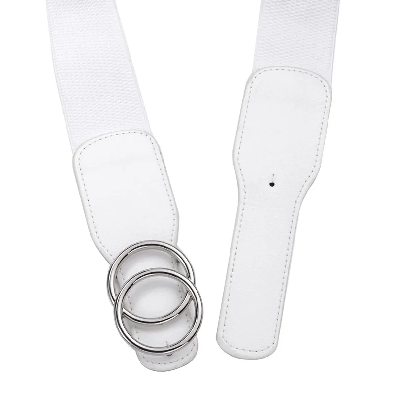 Women's Girdle Elastic Stretch Wide Waist Belts W Double Rings Buckle Cummerbunds Ladies