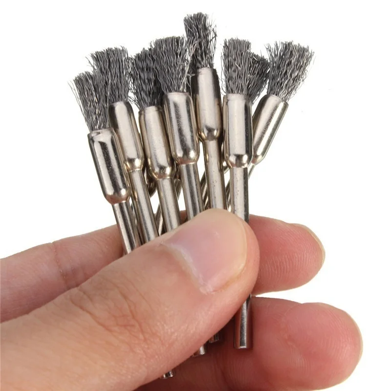 10 Pcs Wheel Wire Pen Brush Steel Cup Rotary Tool Polishing Set Accessories Kit For Cleaning Grinding Polished