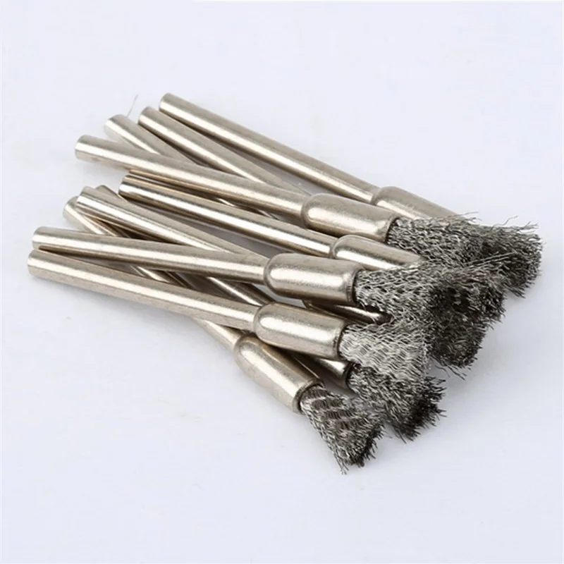 10 Pcs Wheel Wire Pen Brush Steel Cup Rotary Tool Polishing Set Accessories Kit For Cleaning Grinding Polished