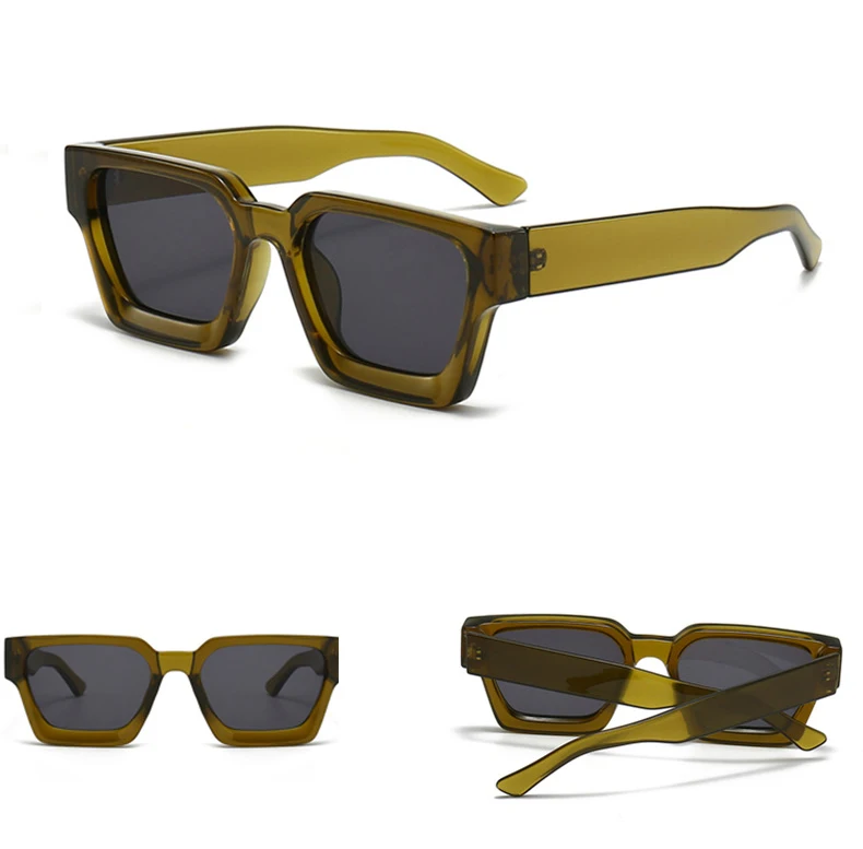 SO&EI Fashion Square Women Luxury Sunglasses Retro Brand Designer Men Trending Leopard Blue Green Sun Glasses Shades UV400