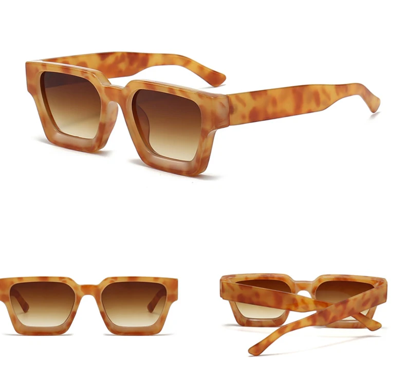 SO&EI Fashion Square Women Luxury Sunglasses Retro Brand Designer Men Trending Leopard Blue Green Sun Glasses Shades UV400