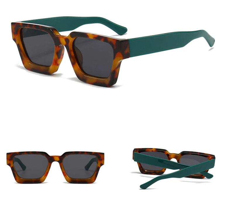 SO&EI Fashion Square Women Luxury Sunglasses Retro Brand Designer Men Trending Leopard Blue Green Sun Glasses Shades UV400
