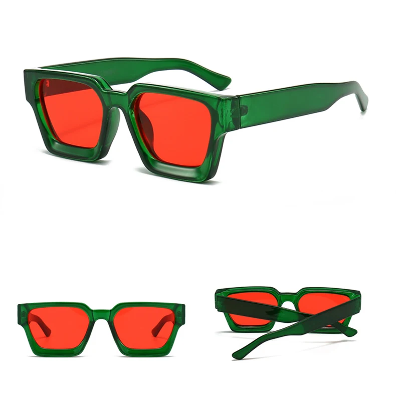 SO&EI Fashion Square Women Luxury Sunglasses Retro Brand Designer Men Trending Leopard Blue Green Sun Glasses Shades UV400