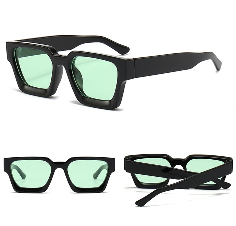 SO&EI Fashion Square Women Luxury Sunglasses Retro Brand Designer Men Trending Leopard Blue Green Sun Glasses Shades UV400