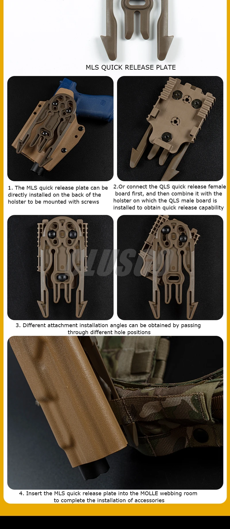 Tactical Holster Adapter QLS 19 22 Quick Locking System Kit with MOLLE Quick Release Plate Holster Platform Gun Accessories