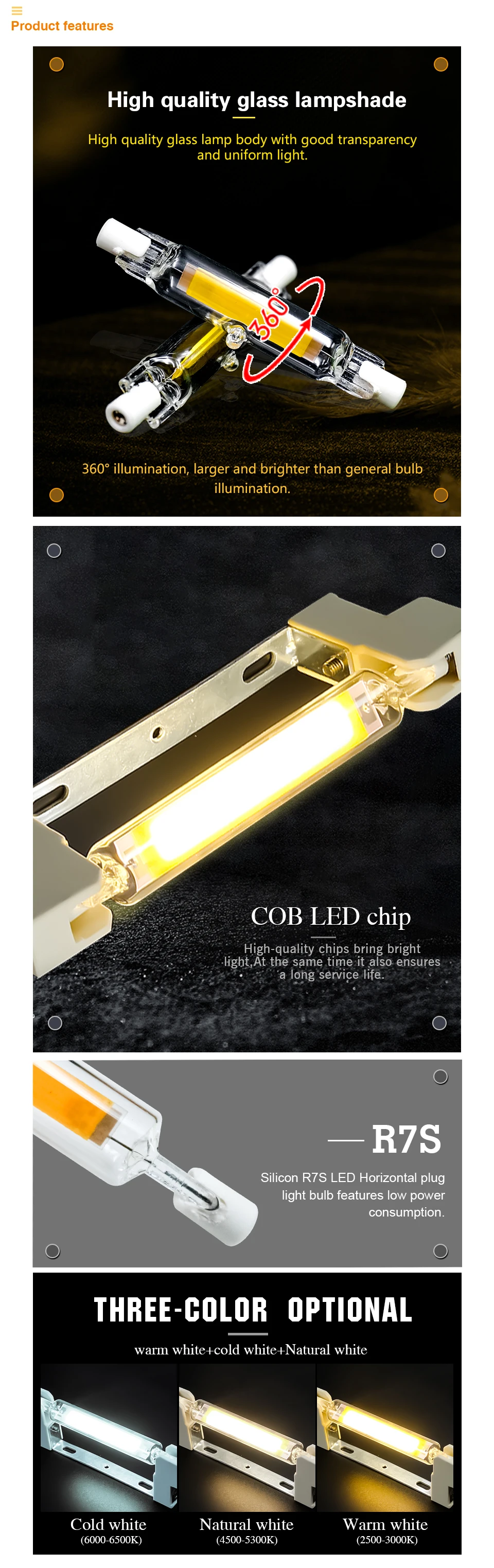 R7S LED 78mm 118mm 5W 10W 20W R7s Spotlight AC 220V 110V COB Lamp Bulb Glass Tube Replace 30W 50W 100W Halogen Lamp Light