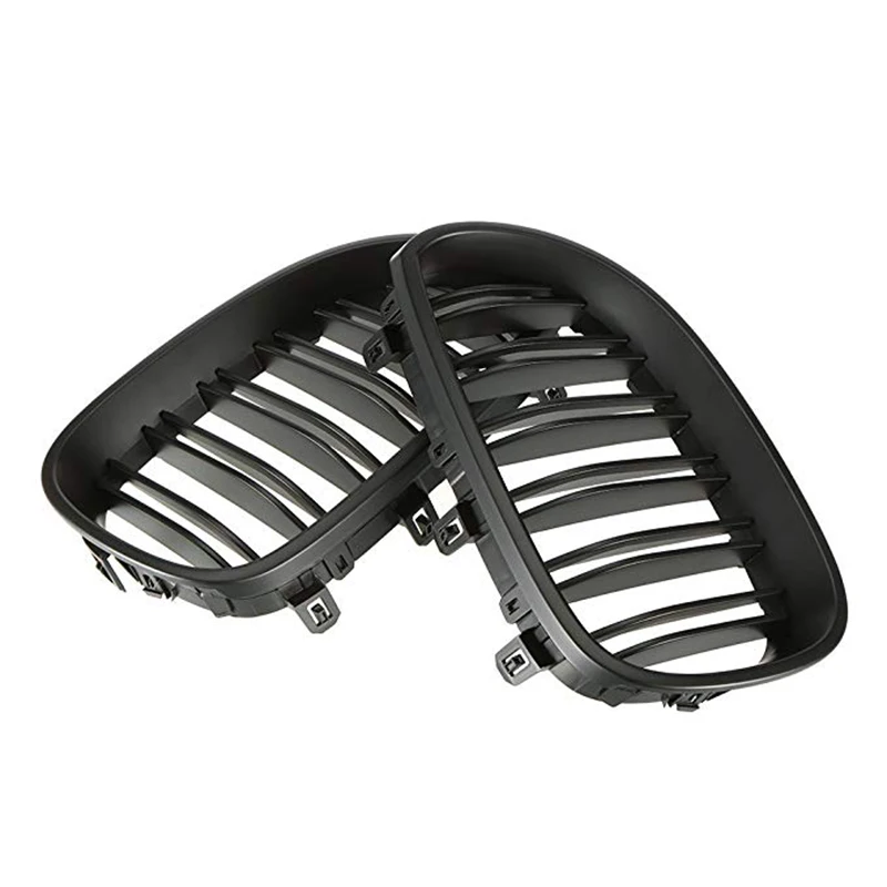 Pulleco Car Front Bumper Grille Kidney Racing Grill Grilles For BMW E60 E61 5 Series 2003-2009 Gloss Black Auto New Double Slat