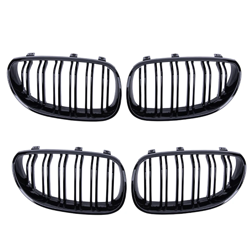 Pulleco Car Front Bumper Grille Kidney Racing Grill Grilles For BMW E60 E61 5 Series 2003-2009 Gloss Black Auto New Double Slat