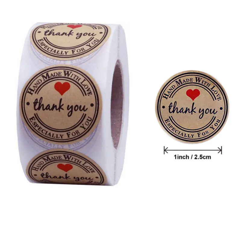 Reward Stickers School Teacher Kids Love Sticker Thank You Pink Round Tags Hand-Made Label for Baking Decoration 50PCS