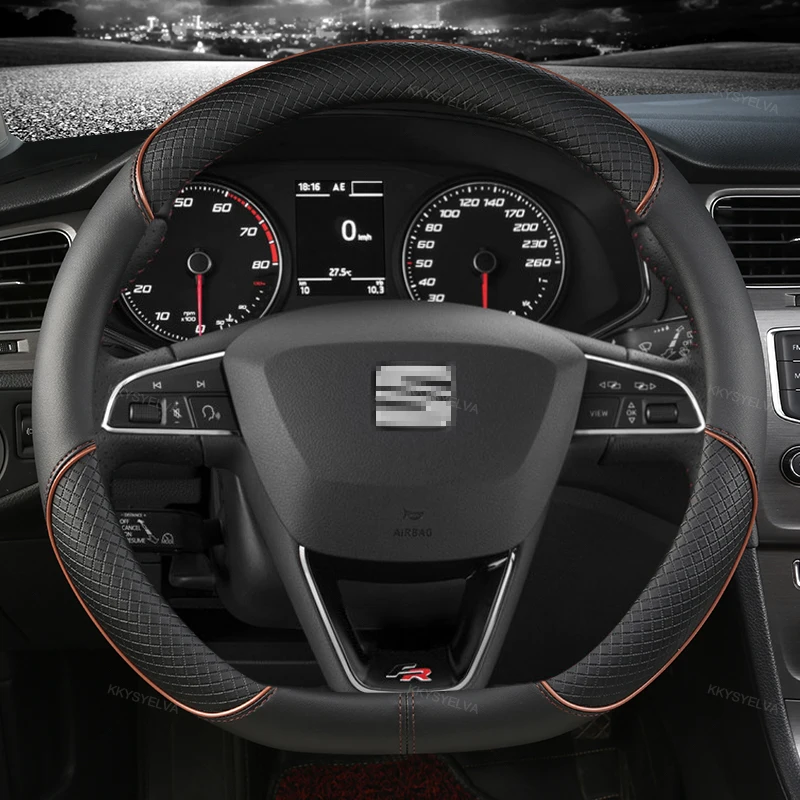 Car Steering Wheel Cover Microfiber Leather 38cm Non-Slip For Seat Tarraco Arona Ateca Ibiza Toledo Mii Leon Arosa Exeo ST FR